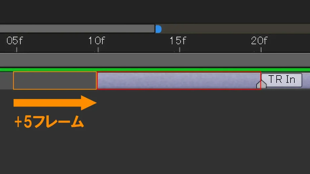 In transitionsを選択して5フレーム移動