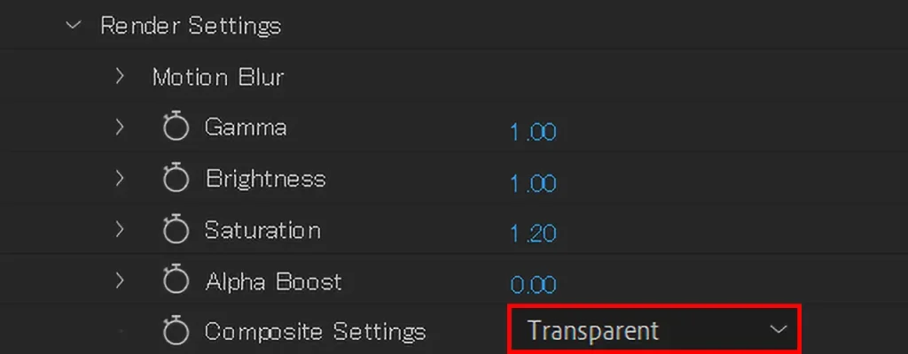 Render SettingにあるComposite SetteingをTransparentに変更