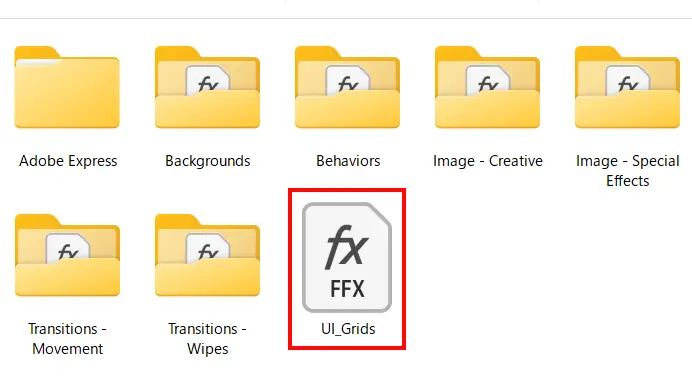 『UI_Grids.ffx』をAfter EffectsのPresetフォルダにコピー＆ペースト