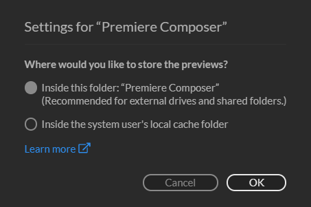 Premiere Compserのプレビューファイルの保存先を設定